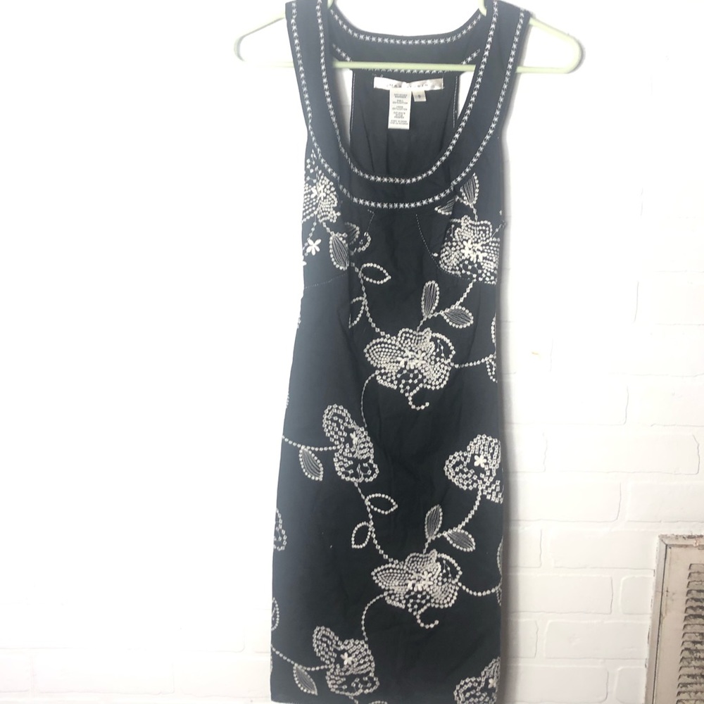Max Studio Black Dress White Embroidery Sz S